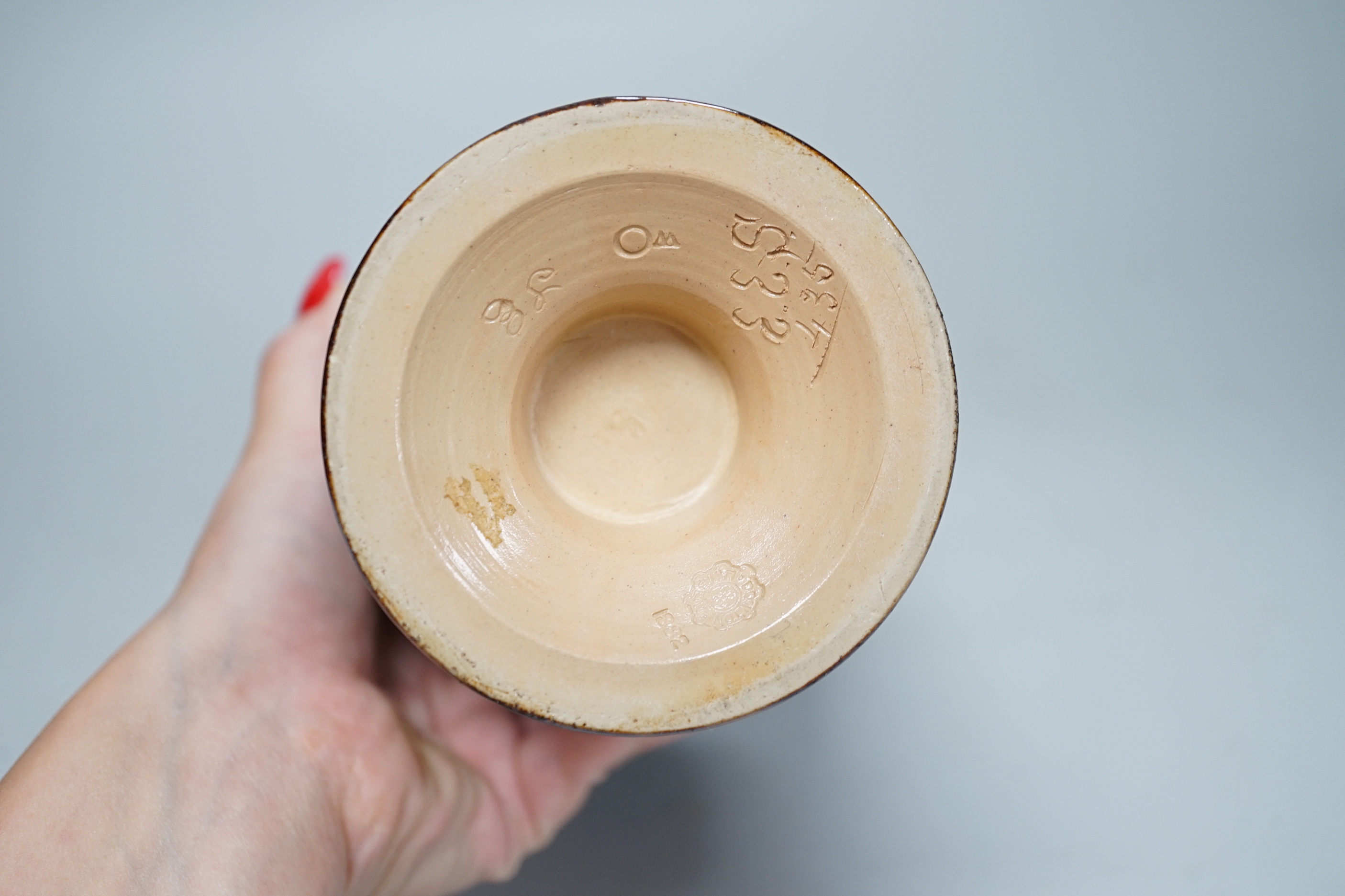 A Doulton Lambeth stoneware vase, by Emily E Stomer, dated 1882, 25cm